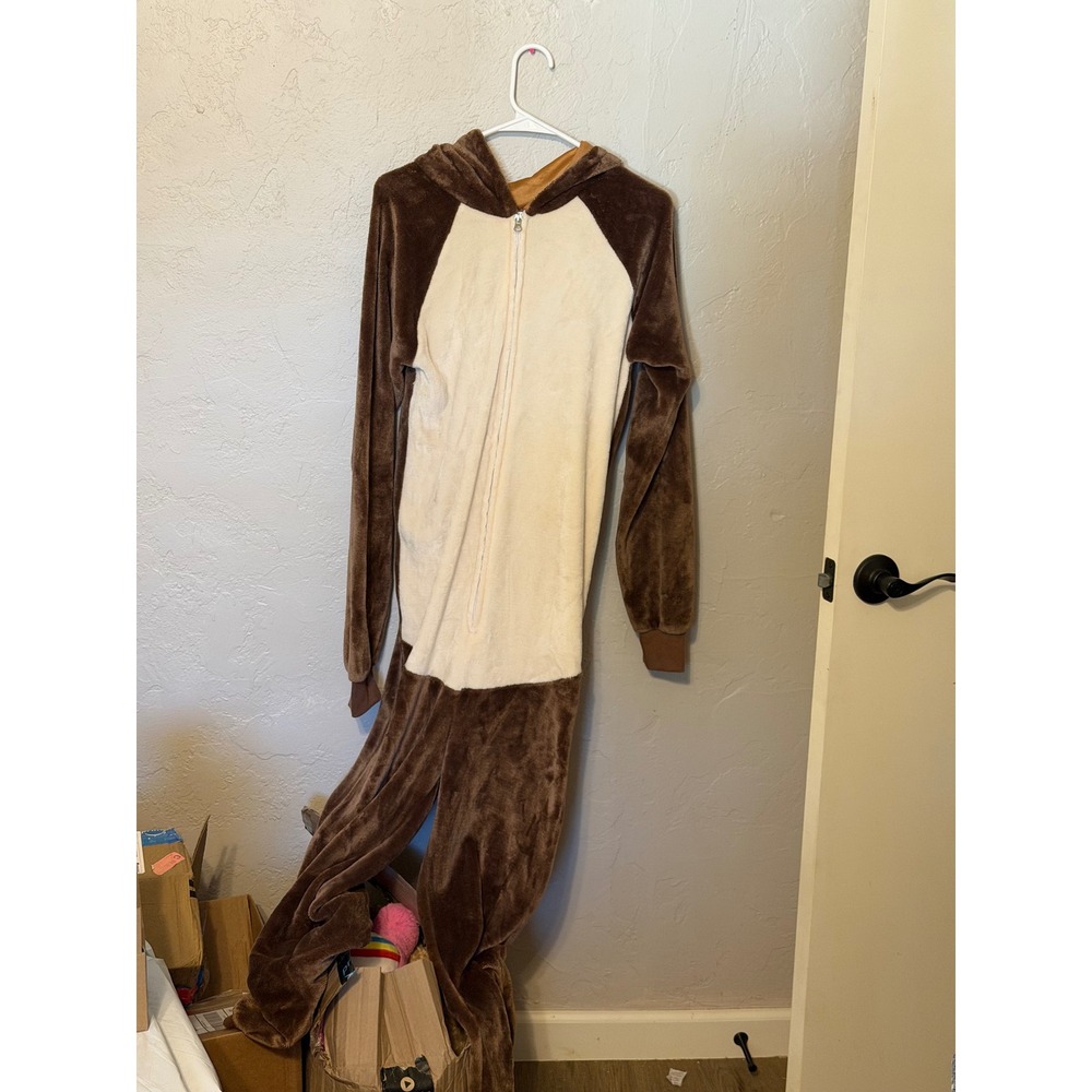Rubies Deer Reindeer Plush Hooded Union Suit Costume Brown Cream SM SM